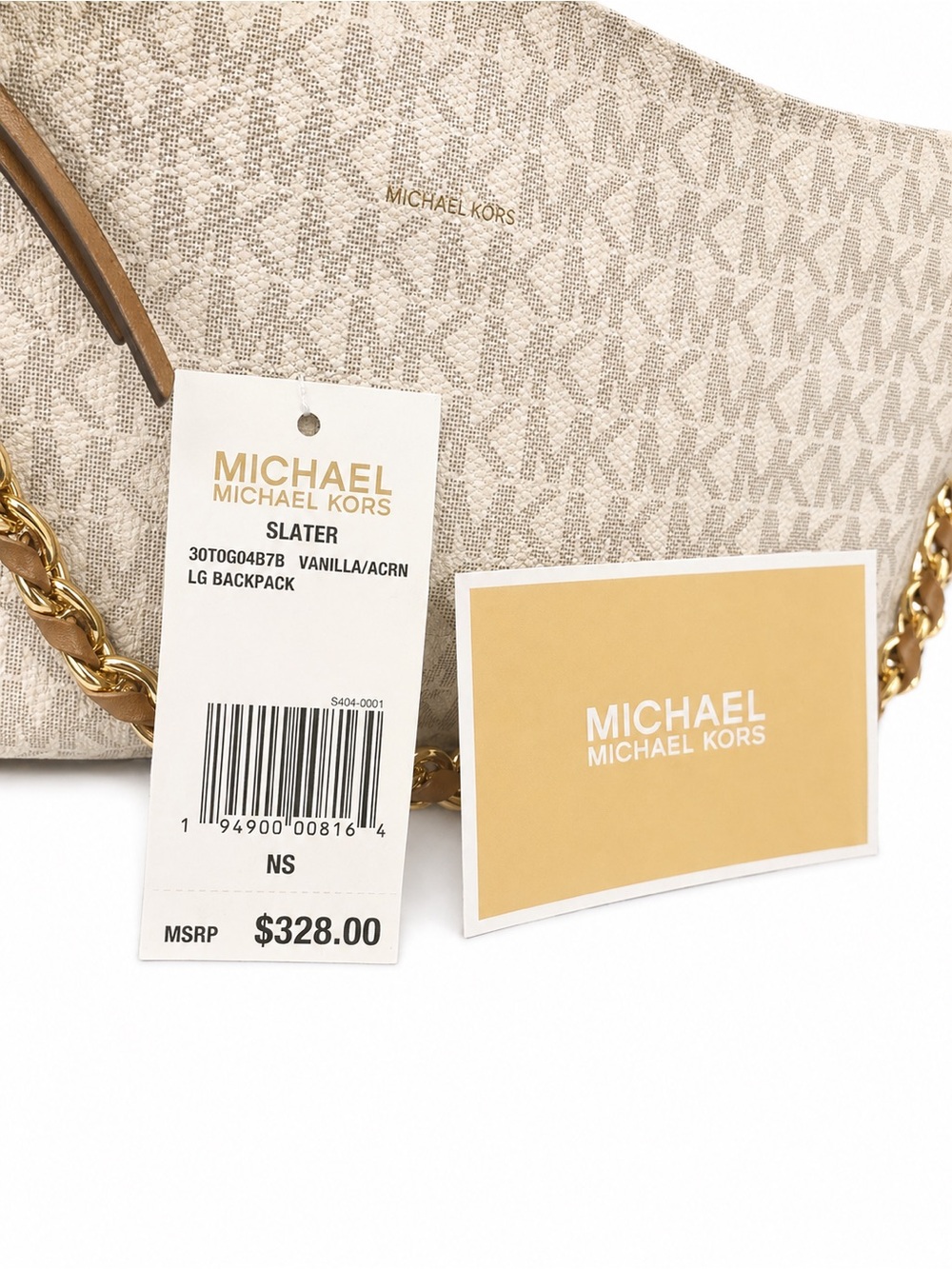 Michael Kors Cream Logo Backpack with Gold Chain Detail and Dustbag - Picture 7 of 12